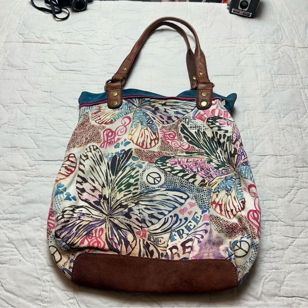Boho Butterfly Canvas Tote | Slouchy Leather Trim · Lucky Brand - Picture 5 of 16